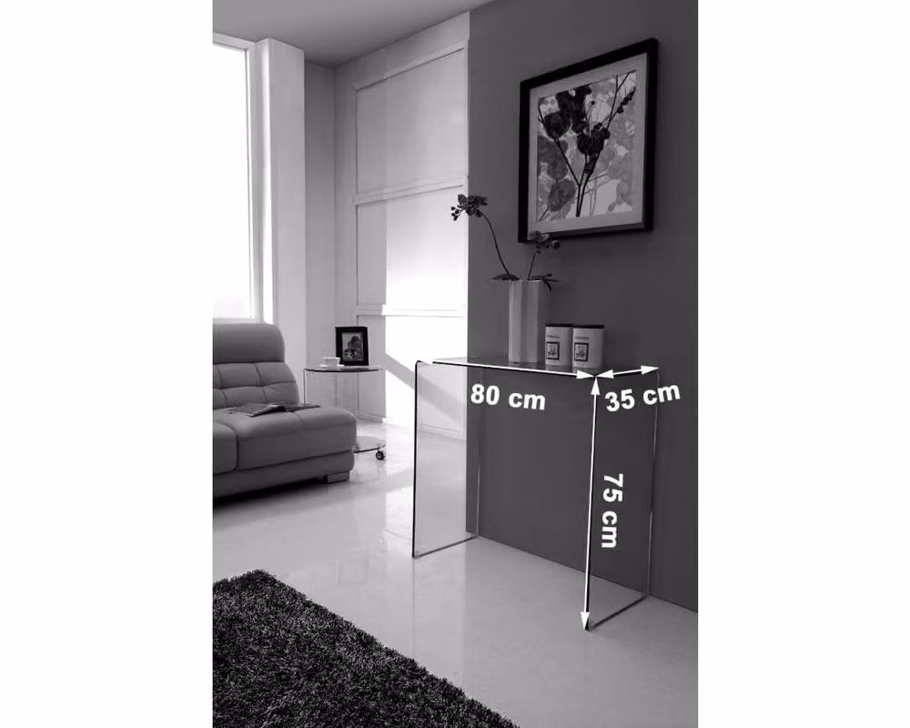 Thats Furniture Crystal Small Curved Clear Glass Hallway Console Table W/D/H: 80 x 35 x 75 cm – 2