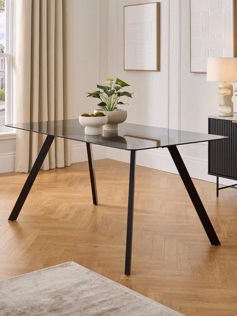 Very Home Marlow Rectangular Smoked Glass Top Dining Table, Black, W: 160 cm, D: 90 cm, H: 76 cm