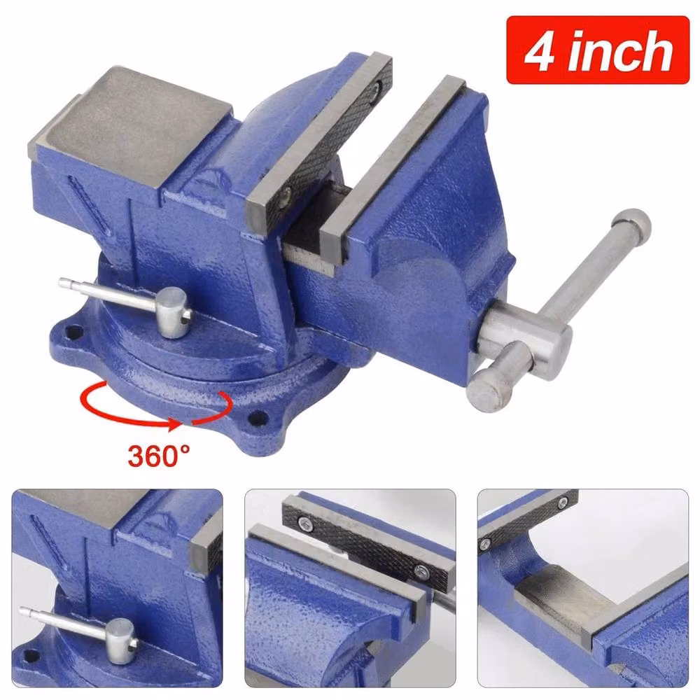 SPETLEK 4 inch Heavy Duty Engineer Jaw Work Bench Vice with Swivel Base, Blue – 3