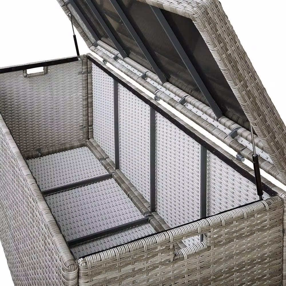Wyld and Coco Grey Faux Rattan Outdoor Storage Box W: 158 cm, D: 63 cm, H: 66 cm – 5