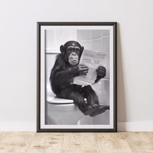 60 Second Makeover Monkey On The Toilet Animal Print Paper Poster, A4