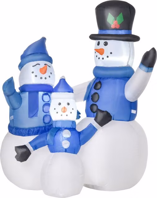 HOMCOM Inflatable Christmas Snowman Family Outdoor Decoration with LED Lights in Blue and White – 1