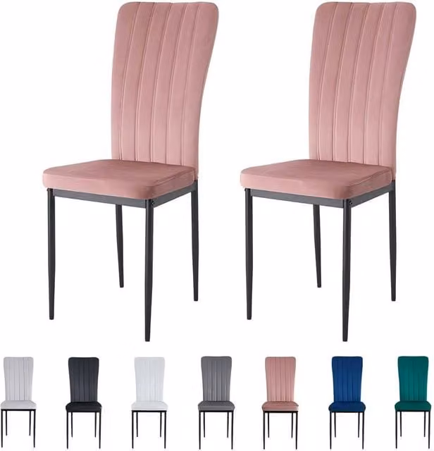 MCC Direct Elle Set of 2 Pink Velvet Upholstered Dining Chairs with Metal Frame – 1