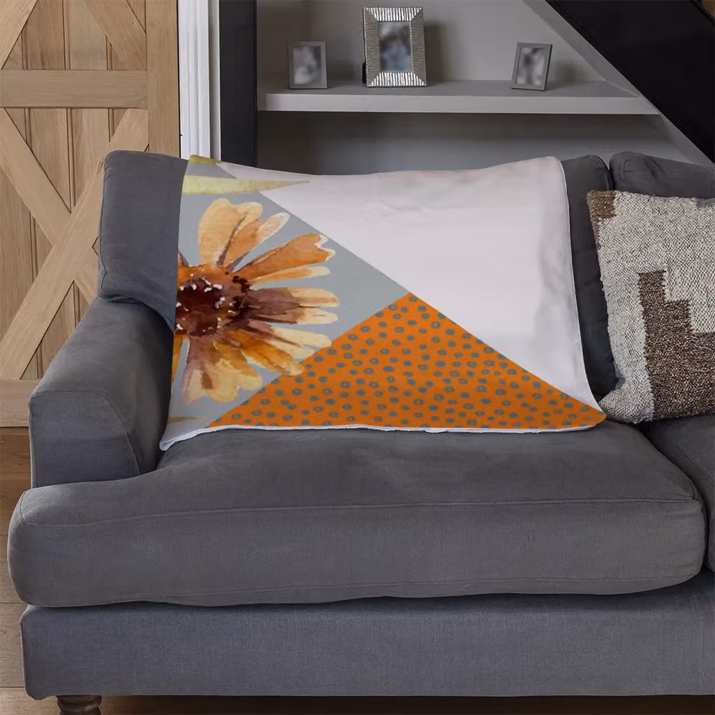 Benjamin Tate Design Autumn Geometric Shapes and Flowers Fleece Blanket in Orange, Beige and Multicolour, W/D/H: 120 x 150 cm – 3