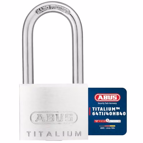 ABUS Titalium Aluminium Padlock with Long Shackle in Silver and White – 1