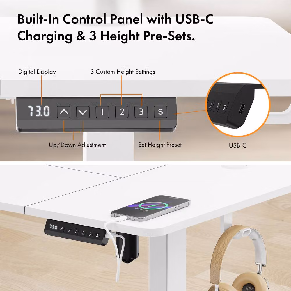 VonHaus Electric Height Adjustable Standing Desk in White W/D/H: 140 x 60 x 72 cm – 5