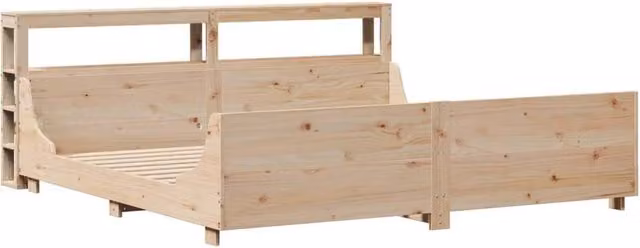 Berkfield Home Sleek Super King Bed Frame in Natural Solid Pine with Side Compartments, W/D/H: 180 x 200 x 82 cm