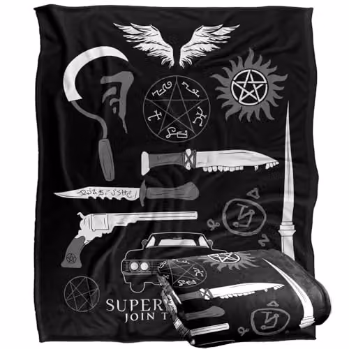 Warner Bros. Supernatural Icons Silky Touch Super Soft Fleece Throw Blanket, Multicolour, W: 127 cm x D: 152.4 cm – 1