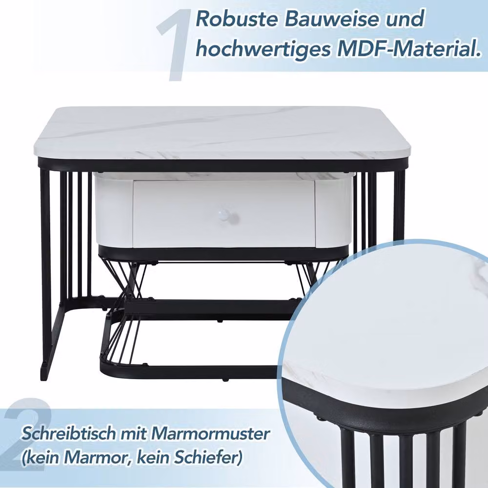 ModernLuxe Nesting Coffee Table Set of 2 with Marble Top, Drawer and Shelf in Multicolour – 5