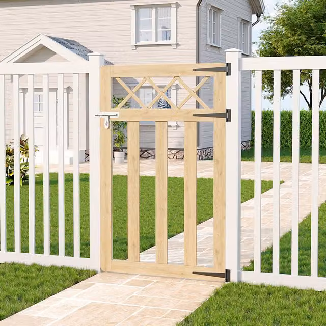 Darphe Wooden Garden Gate with Top Trellis in Yellow, W: 76 cm, H: 120 cm