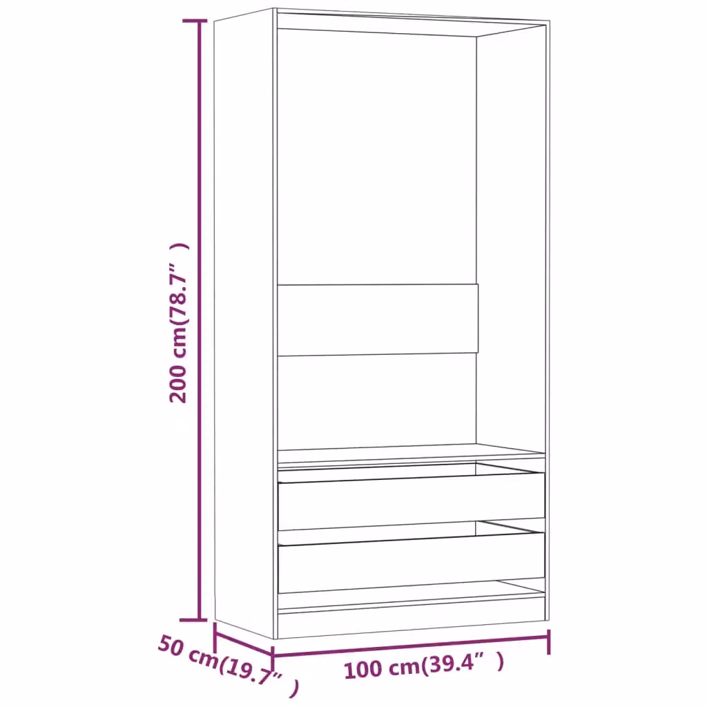 Berkfield Home Smoked Oak Wardrobe in Brown, W/D/H: 100 x 50 x 200 cm – 3
