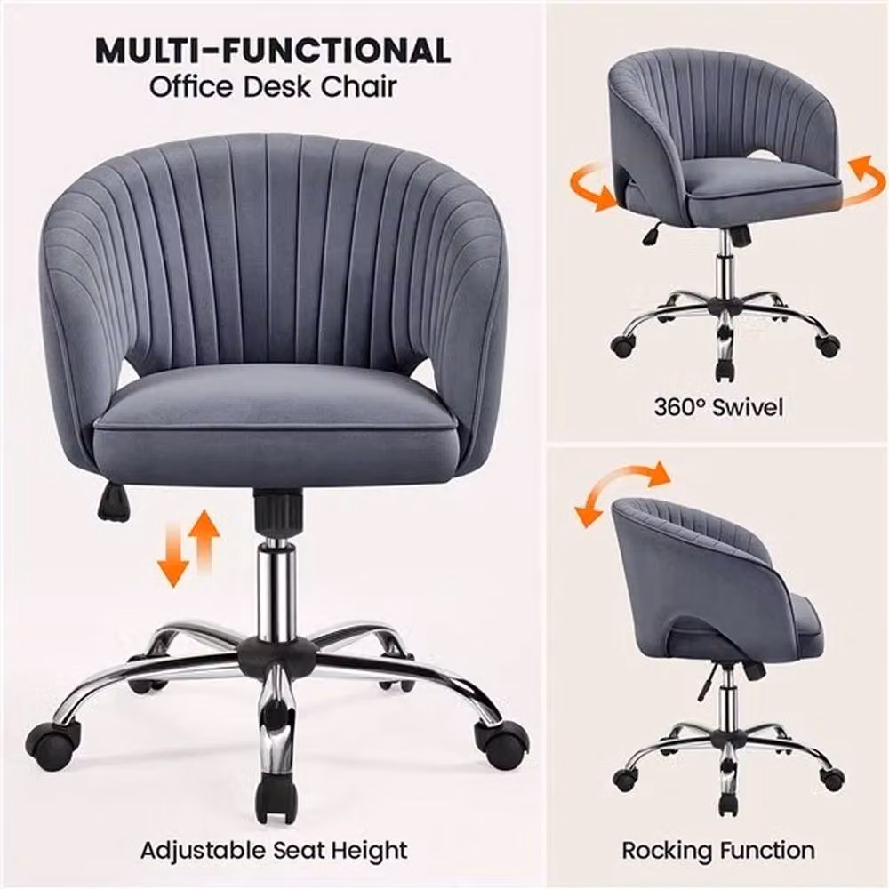 Kelvenix Modern Velvet Home Office Task Chair in Grey – 3