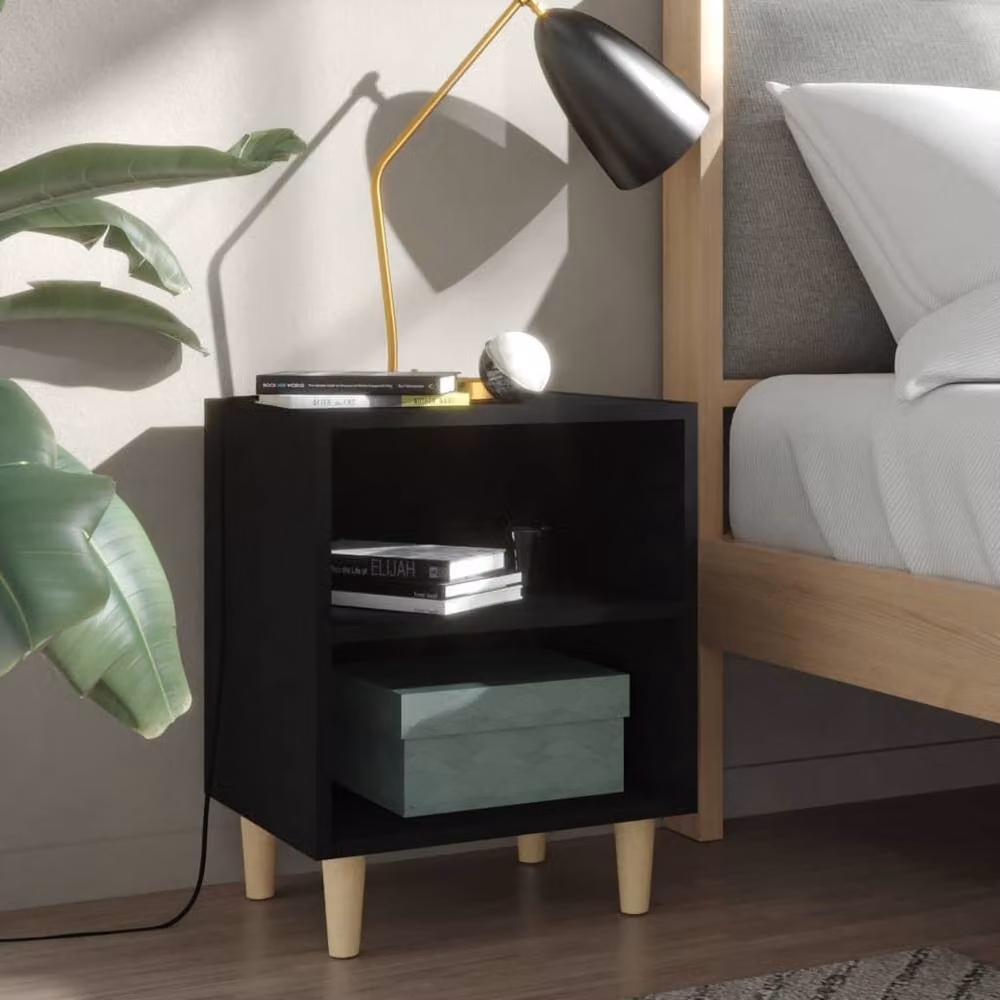Berkfield Home Bed Cabinet in Black with Solid Wood Legs, W: 40 cm, D: 30 cm, H: 50 cm – 2