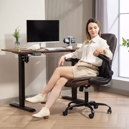 HOMCOM Brown Faux Leather Executive Office Chair with Headrest and Swivel Function – 6