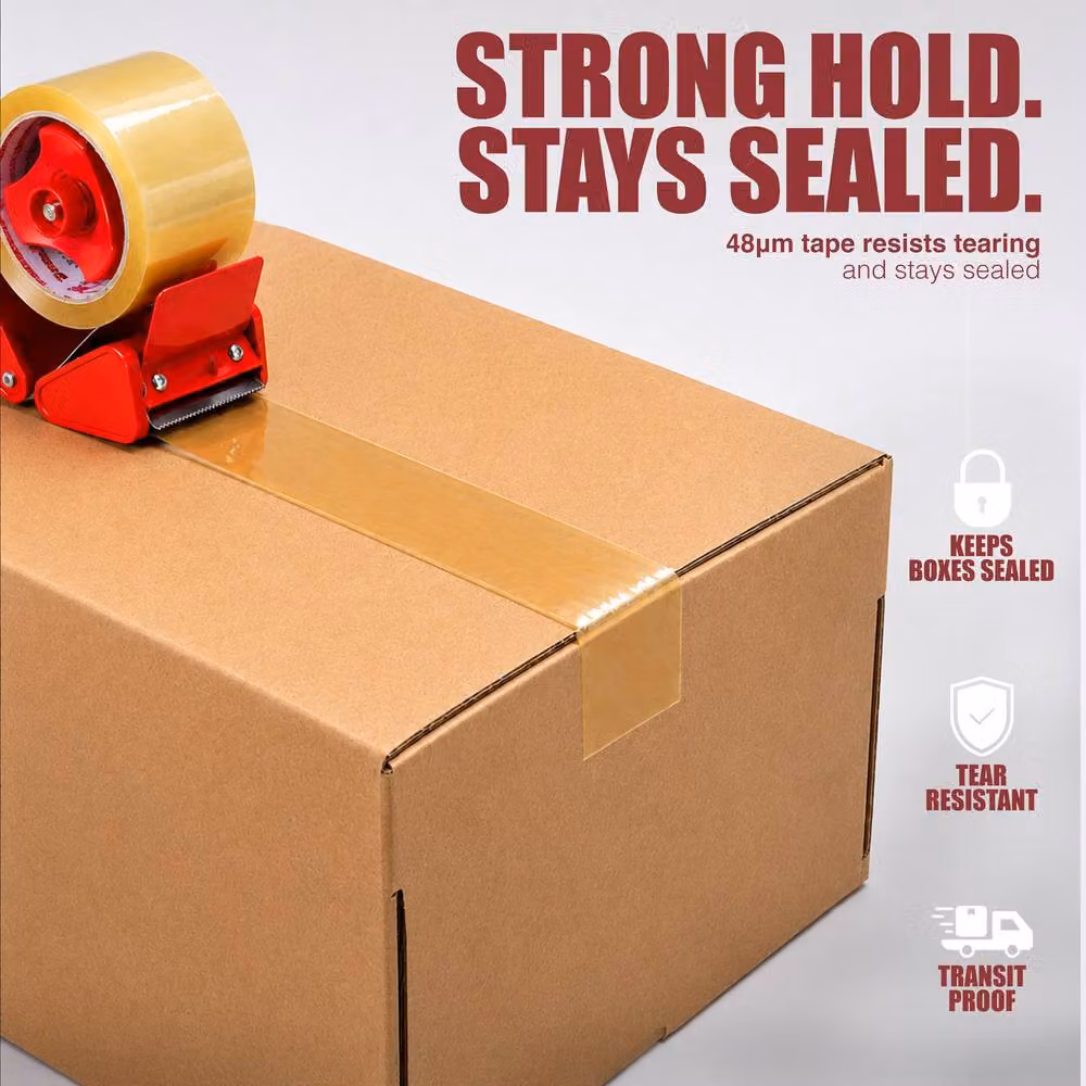 Kayman Heavy Duty Packing Tape with Dispenser, 6 Rolls, Clear, 48 mm x 66 m – 8