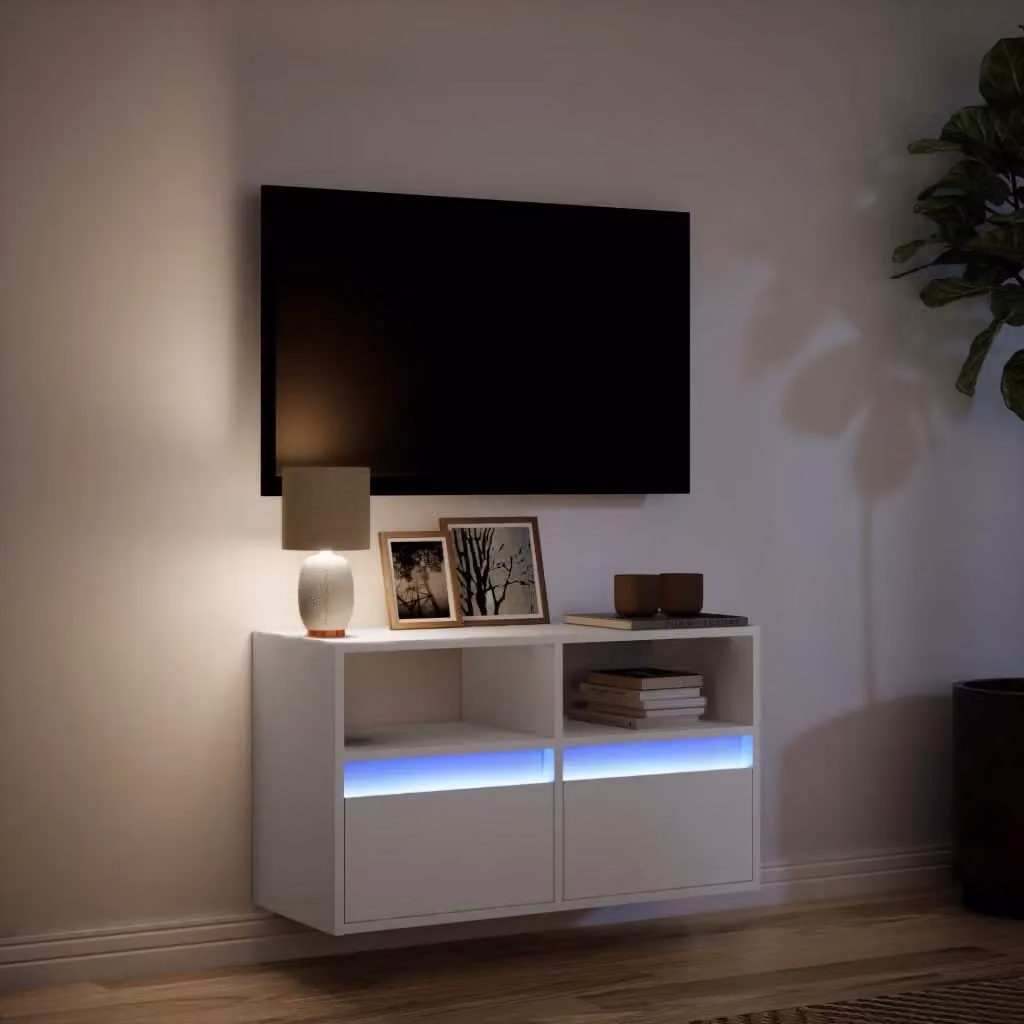 Berkfield Home TV Wall Cabinet with LED Lights in White, W/D/H: 80 x 31 x 45 cm – 3