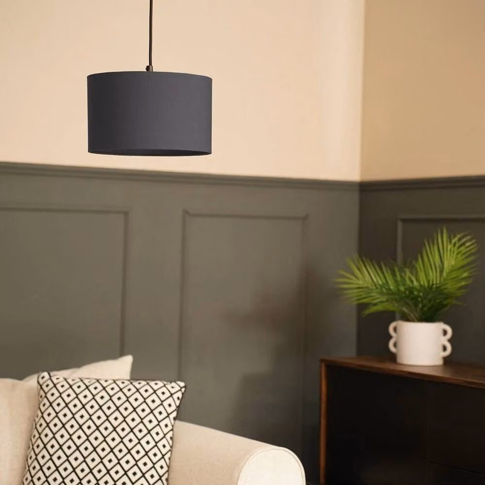 SPETLEK Charcoal Black Fabric Cylinder Lampshade for Easy Fit Pendant Ceiling Lights – 2