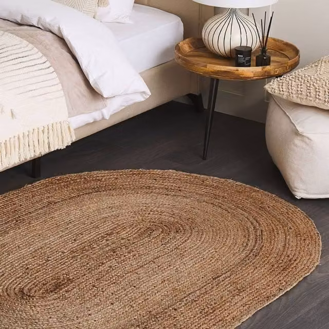 Wyld and Coco Natural Jute Braided Oval Rug, Beige, W: 120 cm, D: 180 cm