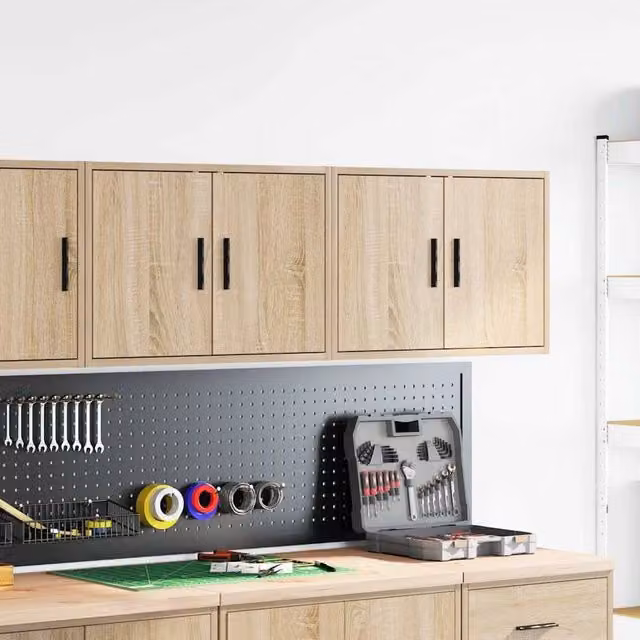 Berkfield Home Set of 2 Wall Mounted Garage Cabinets in Sonoma Oak Brown, W/D/H: 60 x 30 x 41 cm