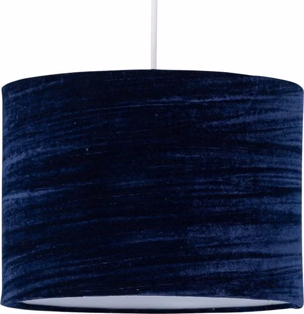 First Choice Lighting Navy Blue Velvet Easy Fit Fabric Cylinder Pendant Shade