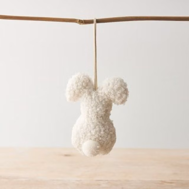 Borewood Ltd Hanging Sherpa Bunny Pendant Figures in Champagne and Beige