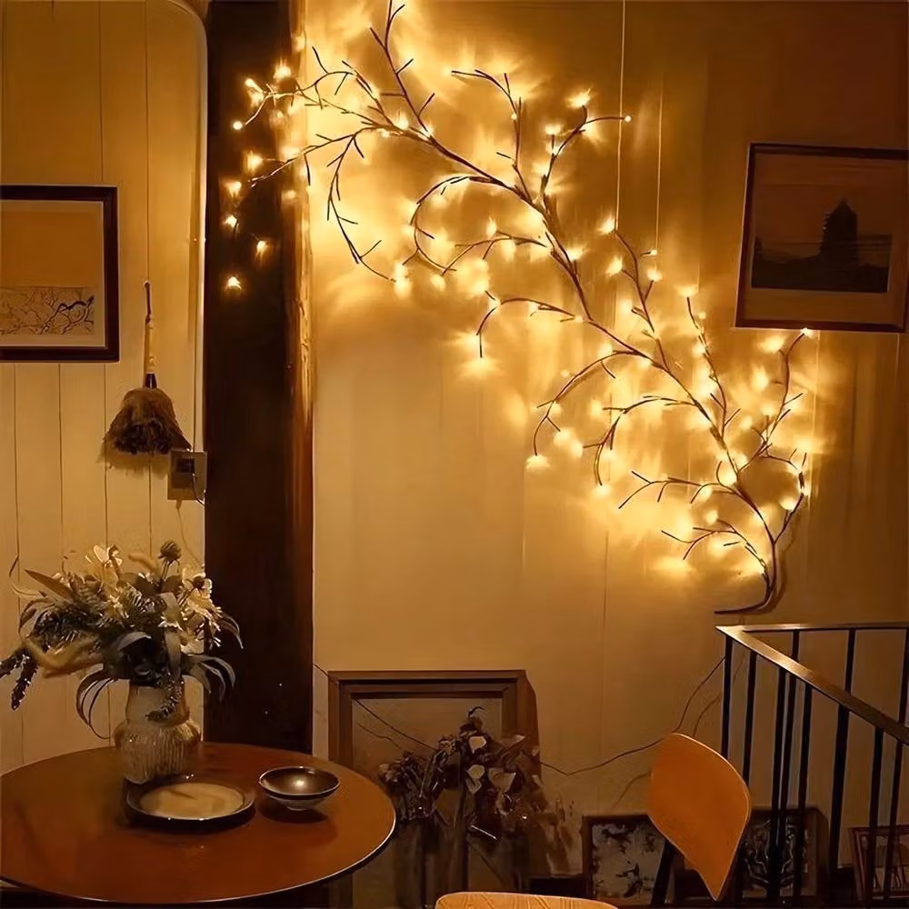 Kelvenix Solar Willow Vine Fairy String Lights in Warm White with Brown and White LED Accents – 1