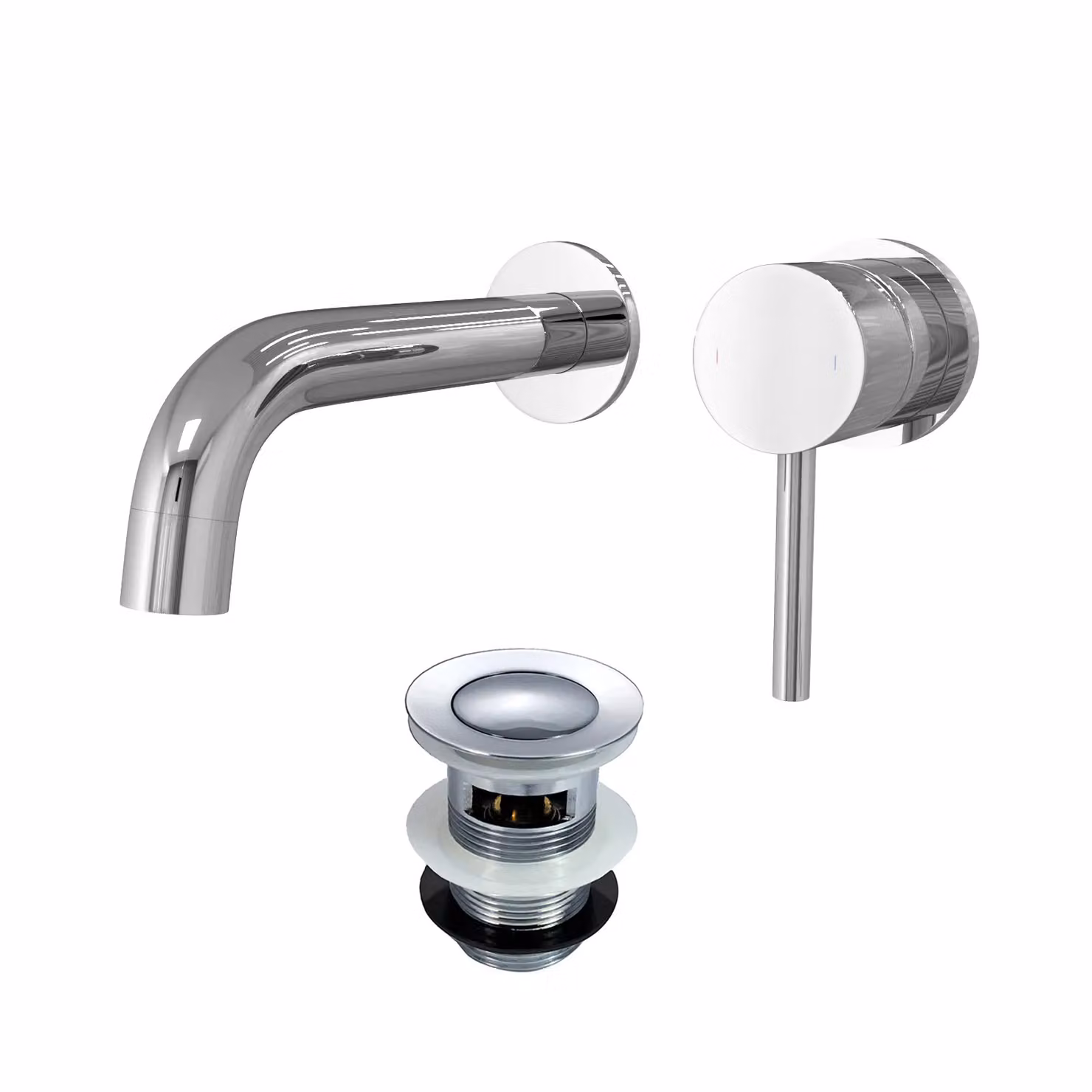 Nes Home Remy Wall Mounted Curved Spout Basin Mono Mixer Tap with Pop Up Waste, Chrome Silver – 2