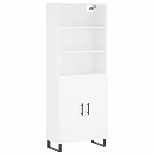 vidaXL Modern White Highboard Storage Sideboard with Doors and Shelves for Living Room or Bedroom
