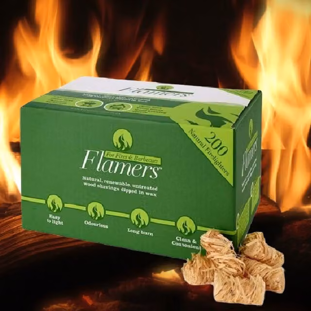 Flamers Wood Wool Firelighters, 200 Pack, Brown