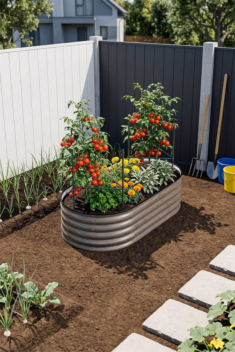 Garden Sanctuary Grey Galvanised Steel Raised Garden Bed with Trellis, W/D/H: 120 x 80 x 42 cm – 2