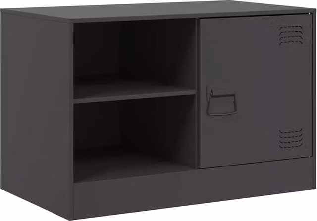 Berkfield Home Industrial Black Metal TV Cabinet with Hinged Doors and Internal Shelves W/D/H: 67 x 39 x 44 cm – 1