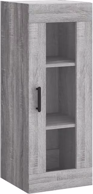 Berkfield Home Wall Mounted Cabinet in Grey Sonoma with Glass Doors, W/D/H: 34.5 x 34 x 90 cm