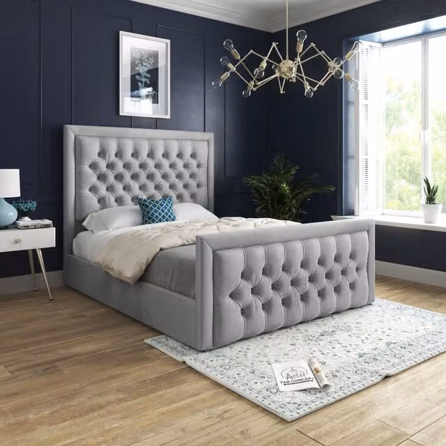 Casani Rovigo Upholstered Velvet Bed Frame in Grey, W/D/H: 180 x 200 cm – 1