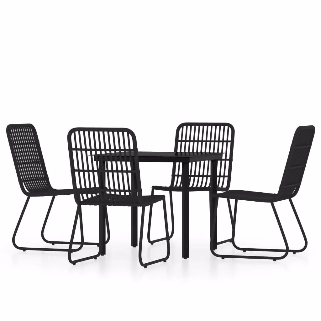 Berkfield Home 5 Piece Modern Garden Dining Set in Black Matt Rattan and Glass – 2