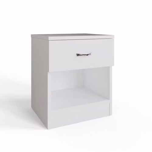 FWStyle Modern White Bedside Table with 1 Drawer and Open Storage, W/D/H: 47 x 40 x 36 cm – 1