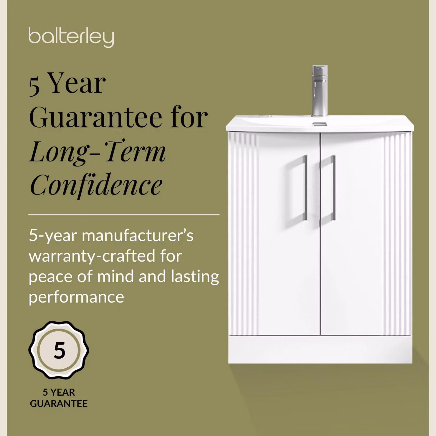 Balterley 2 Door Floor Standing Bathroom Vanity Unit with Curved Basin, White, W/D/H: 60 x 40 x 84 cm – 2