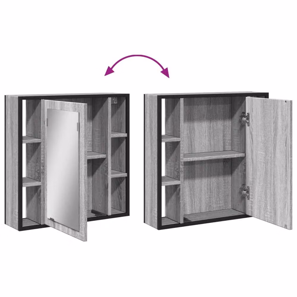 Berkfield Home Grey Sonoma Bathroom Mirror Cabinet with Hinged Glass Doors, W: 60 cm, H: 60 cm, D: 16 cm – 6