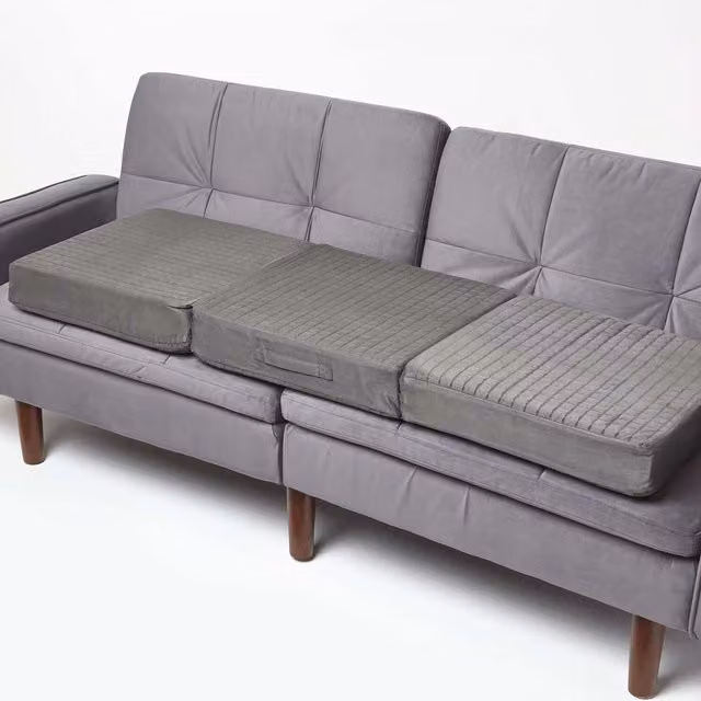 Homescapes Grey Velour Orthopaedic Foam Booster Cushion with Removable Cover