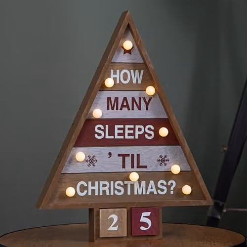 Samuel Alexander Rustic Brown Wooden Christmas Countdown Tabletop Decoration with LED Lights, Height: 42 cm