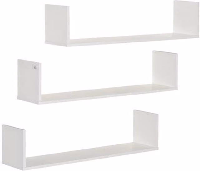 NESTLUNE Set of 3 White Wooden Floating Wall Shelves, W: 100 cm, D: 15 cm – 1