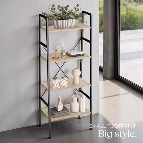 tectake Newcastle 4-Tier Ladder Shelf in Brown, W/D/H: 57.5 x 35.5 x 139.0 cm – 5