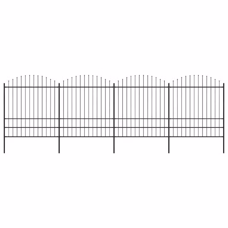 Berkfield Home Durable Steel Garden Fence with Spear Top, Black, W: 6.8 m, H: 1.75-2 m