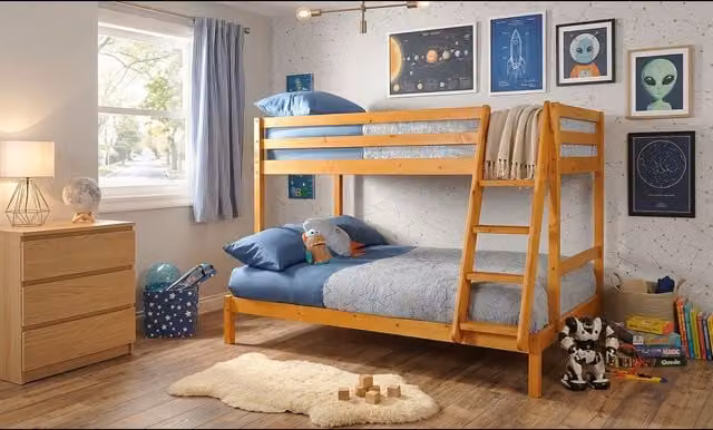 Comfy Living Ltd Solid Wood Triple Bunk Bed in Light Brown – 1