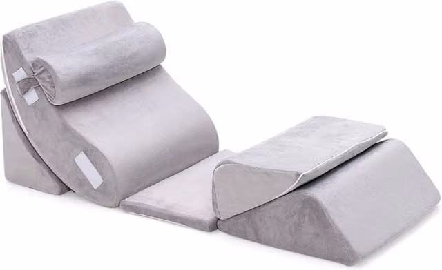 SPETLEK 6 Piece Memory Foam Bed Wedge Pillow Set for Babies in Grey with Removable Cover