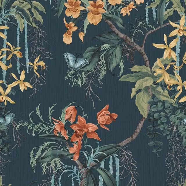 Belgravia Suki Floral Botanical Textured Paper Wallpaper in Green and Multicolour