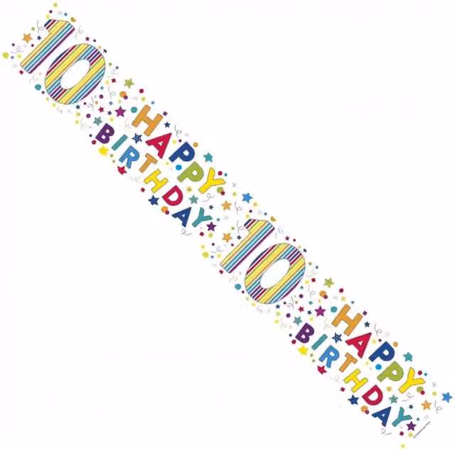 KDMD Happy 10th Birthday Banner Pack of 12 in Multicolour