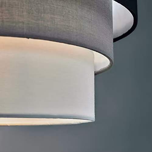 MiniSun Set of 2 Round Modern 3 Tier Fabric Ceiling Pendant Light Shades in Black, Grey and White, Shade Width: 30 cm – 6