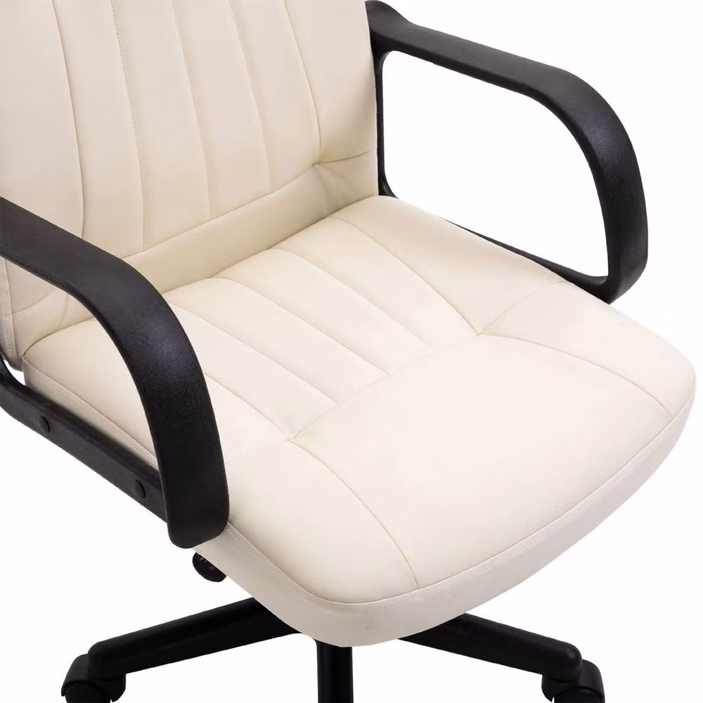 VOGREX White PU Leather Mid-Back Swivel Office Chair for Home and Task Use – 2