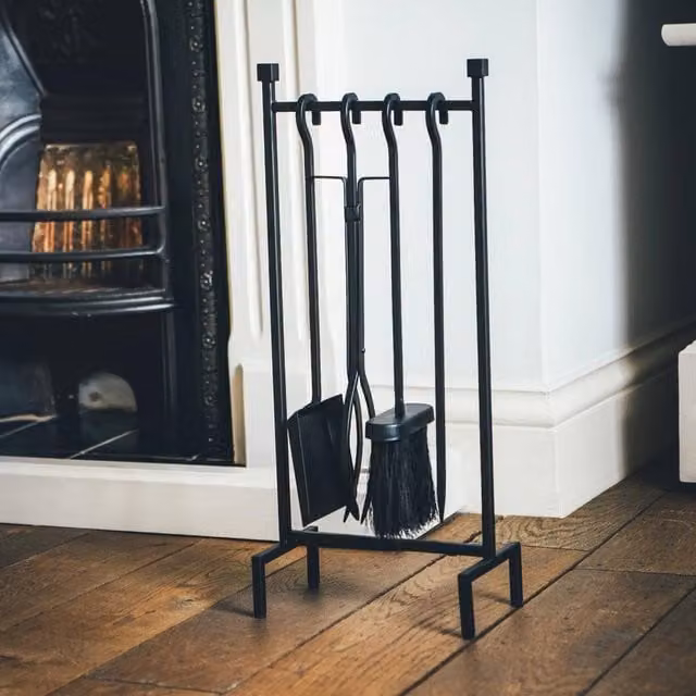 Ivyline Iron Hanging Fireside Companion Set in Black, Height: 50 cm