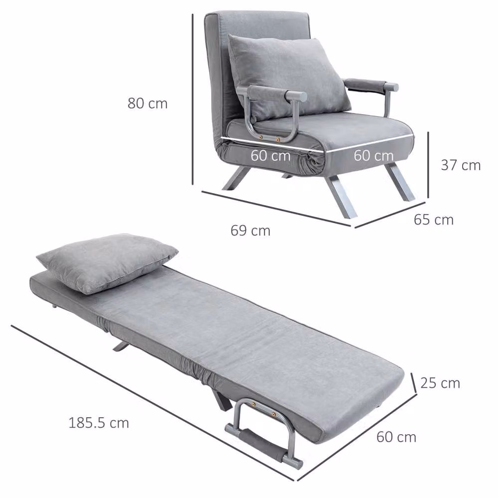 Wyld Haus Yorito Convertible Chair Bed in Light Grey Microfibre with Metal Frame – 3